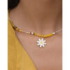 Yellow & white Beaded Necklace handmade in Egypt & available at Jozee Boutique.