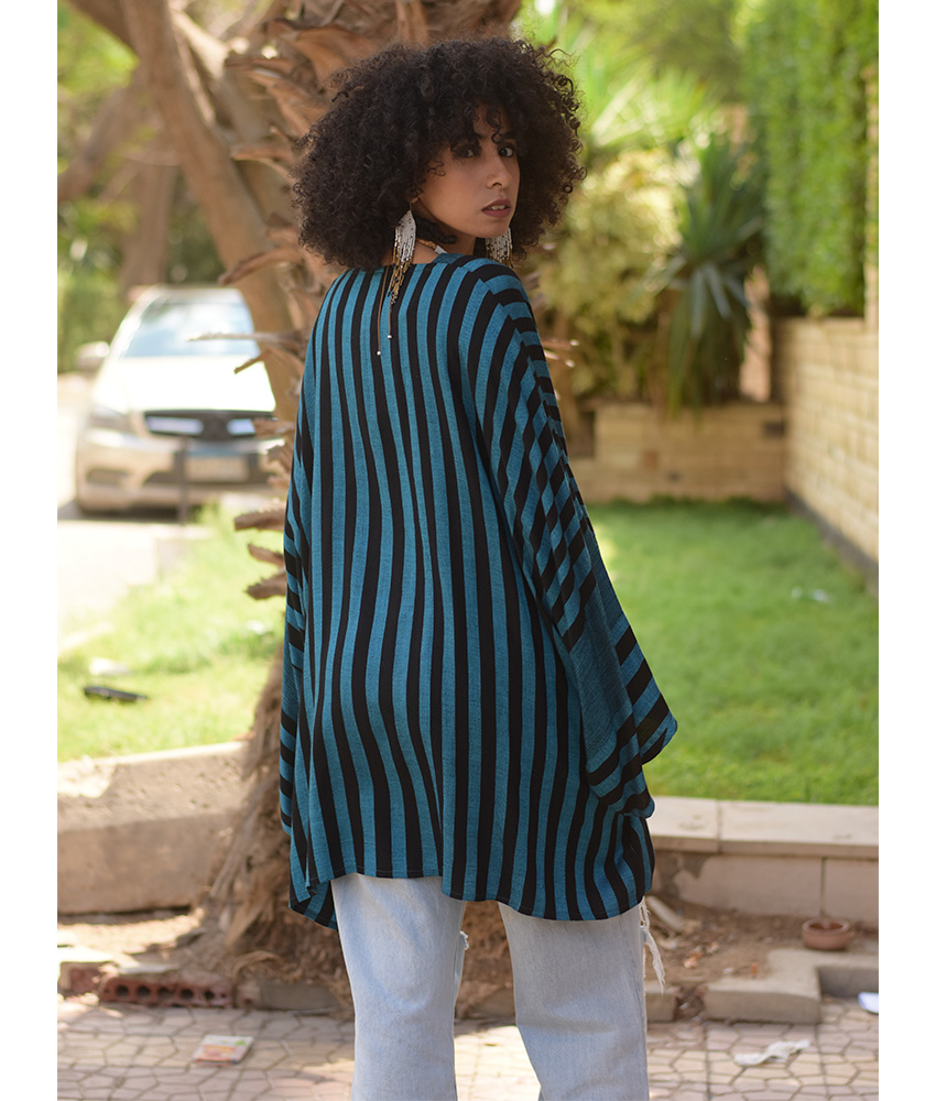Teal & Black handwoven Egyptian cotton cardigan handmade in Egypt & available at Jozee Boutique.