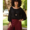 Black Linen Long Sleeves Cinched Top handmade in Egypt & available at Jozee boutique