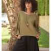 Olive Green Linen Long Sleeves Cinched Top handmade in Egypt & available at Jozee boutique