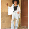 White Siwa Embroidered Linen Bolero made in Egypt & available at Jozee Boutique.