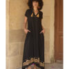 Black Linen Dress with Ancient Egyptian Lotus Embroidery handmade in Egypt & available at Jozee Boutique.