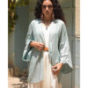 Dusty Mint Handwoven Viscose Cardigan handmade in Egypt & available at Jozee Boutique.