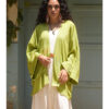 Lime Green Handwoven Viscose Cardigan handmade in Egypt & available at Jozee Boutique.