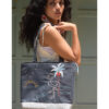 Grey Embroidered Palm Linen Tote Bag handmade in Egypt & available at Jozee Boutique.handmade in Egypt & available at Jozee Boutique.