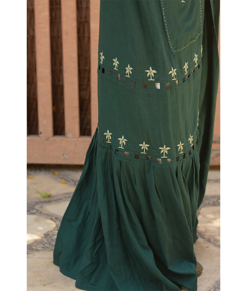 Emerald Green Linen Cardigan with Hand Embroideries handmade in Egypt & available at Jozee Boutique.