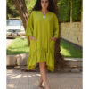 Lime Green Linen Midi Dress handmade in Egypt & available at Jozee Boutique.