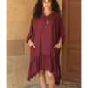 Burgundy Linen Midi Dress handmade in Egypt & available at Jozee Boutique.