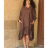 Chocolate Brown Linen Midi Dress handmade in Egypt & available at Jozee Boutique.
