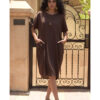 Chocolate Brown Relaxed-Fit Linen Midi Dress with Pockets handmade in Egypt & available at Jozee Boutique.