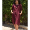 Burgundy Relaxed-Fit Linen Midi Dress with Pockets handmade in Egypt & available at Jozee Boutique.