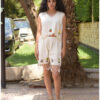 Off-White Linen Set with Hand Embroideries handmade in Egypt & available at Jozee Boutique.