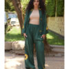 Emerald Green Linen Set with Hand Embroideries handmade in Egypt & available at Jozee Boutique.