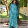 Turquoise Viscose Kaftan with Hoodie handmade in Egypt & available at Jozee Boutique.