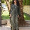 Army Green Handwoven Ruffle Kaftan handmade in Egypt & available at Jozee boutique