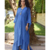 Royal Blue Handwoven Ruffle Kaftan handmade in Egypt & available at Jozee boutique