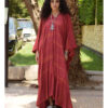 Burgundy Handwoven Ruffle Kaftan handmade in Egypt & available at Jozee boutique