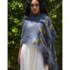 Denim Blue Embroidered Linen Shawl Handmade in Egypt & available at Jozee Boutique
