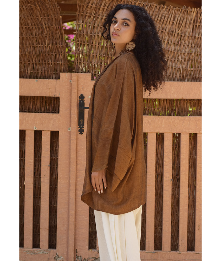 Cinnamon Brown Handwoven Viscose Cardigan handmade in Egypt & available at Jozee Boutique.