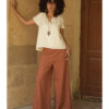 Cinnamon Brown Linen Draped Wide-Leg Pants handmade in Egypt & available in Jozee boutique