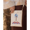 Off white Embroidered Palm Linen Cross Bag handmade in Egypt & available at Jozee Boutique.handmade in Egypt & available at Jozee Boutique.